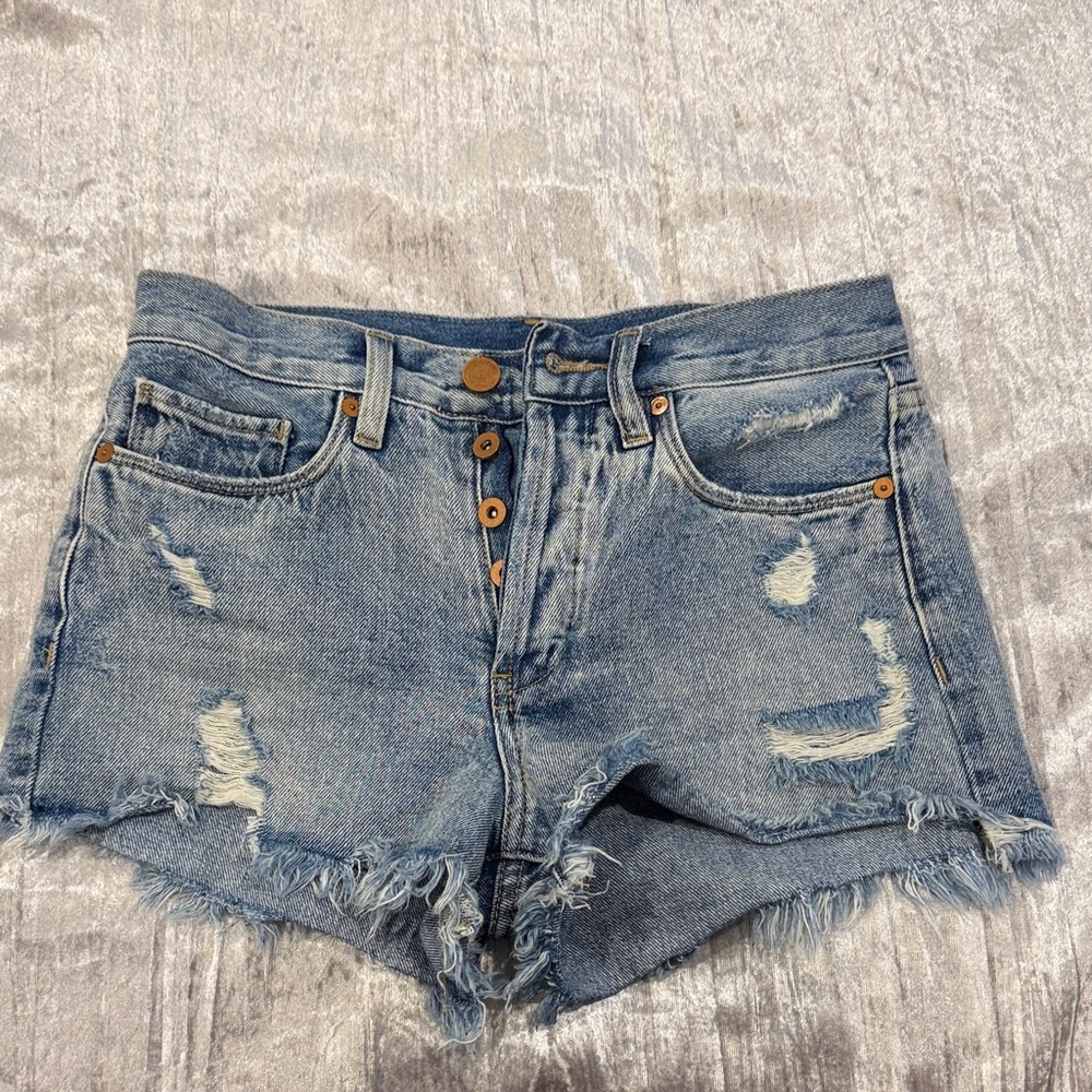 Blank NYC Blue Distressed Jean Shorts